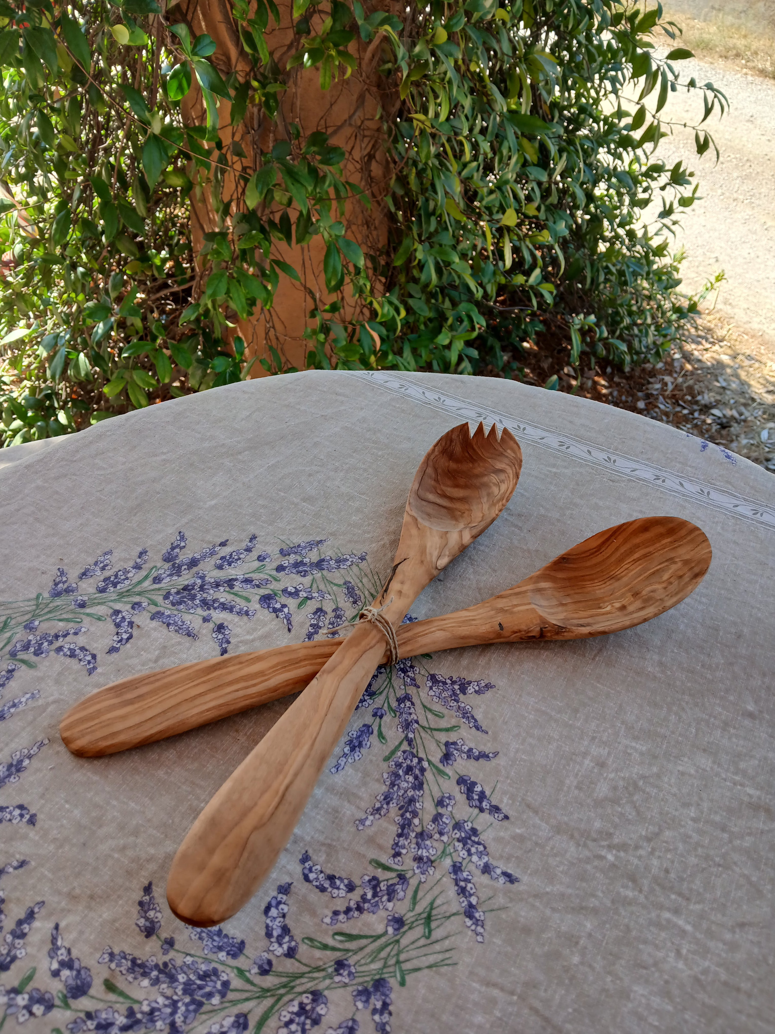 Couverts à salade bois d'olivier grands